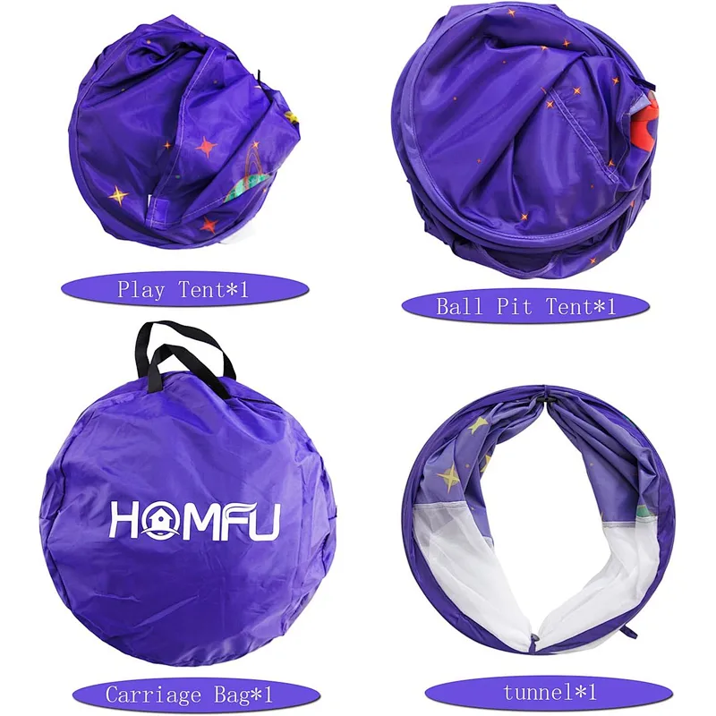 Homfu 3 in 1 Pop up Tunnel Tent for Kids Play Indoor Outdoor for Children Toddler Boys Girls As Christmas Gift Toy Crawl Play Tent