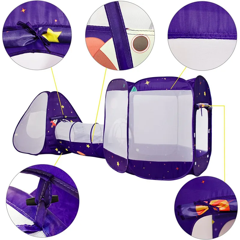 Homfu 3 in 1 Pop up Tunnel Tent for Kids Play Indoor Outdoor for Children Toddler Boys Girls As Christmas Gift Toy Crawl Play Tent
